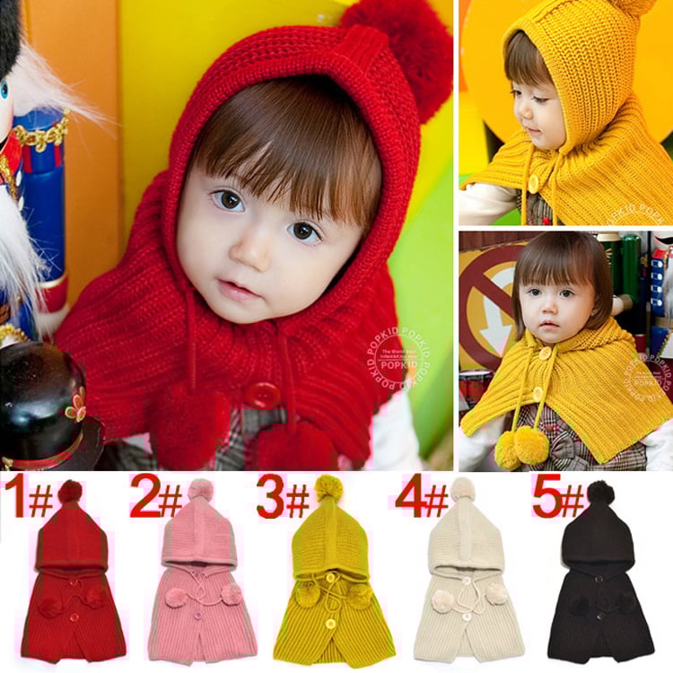 Dječji zimski šešir i šal u korejskom stilu, vuneni set od dva dijela