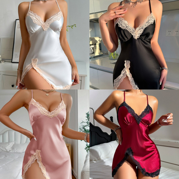 Noćna haljina s tankim trakama, sintetička svilena tkanina, poliester 95–100%, bez rukava, kratka duljina