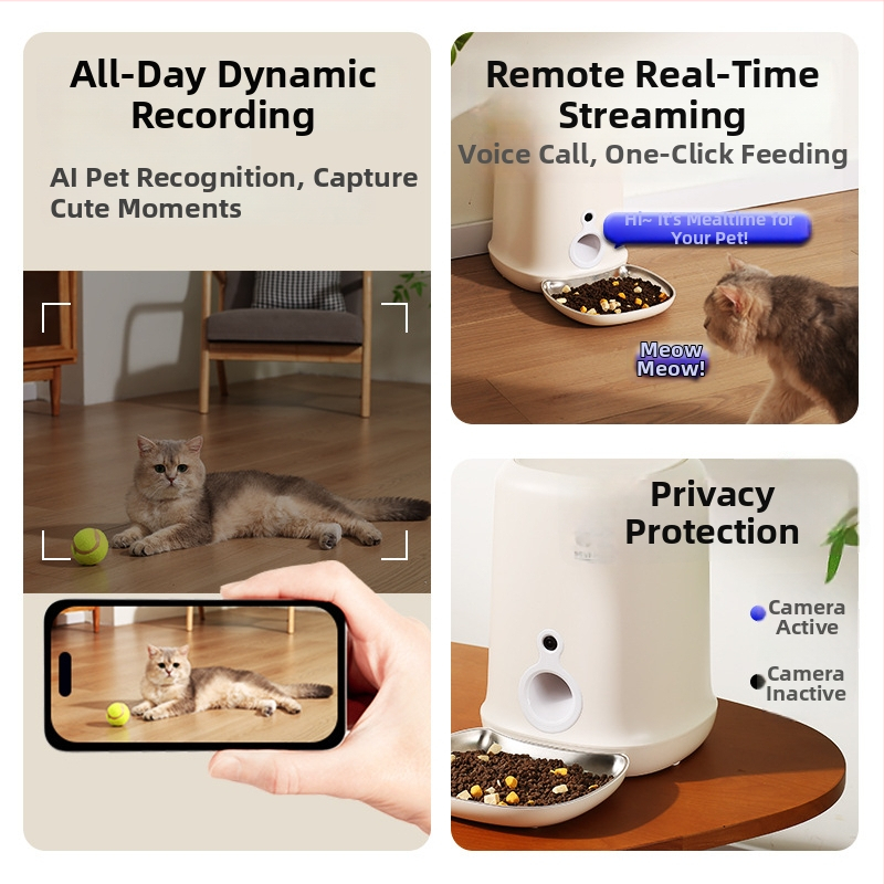 Pametni hranilnik za kućne ljubimce za mačke i pse, s odvojivim dizajnom, jednostavan za čišćenje, vremensko dozirano hranjenje, upravljanje daljinskim putem i putem aplikacije
