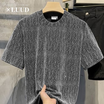 Тениска с кристали, геометричен принт, слим кройка, къс ръкав, копринена материя