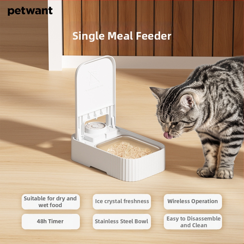 Uređaj za hranjenje kućnih ljubimaca s 48-satnim tajmerom, odvojiva kutija sa ledenim kristalima za svježinu, zaštita od prskanja, prašine i insekata, posuda za mačke i pse, 350 ml