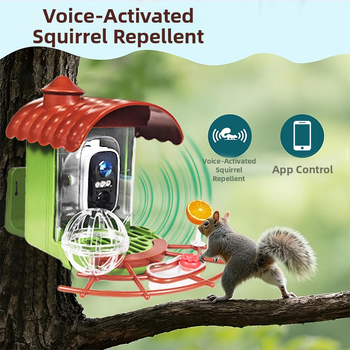 Vanjska solarna hranilica za ptice s kamerom, automatsko hranjenje i upravljanje putem aplikacije, s odvojivim dizajnom