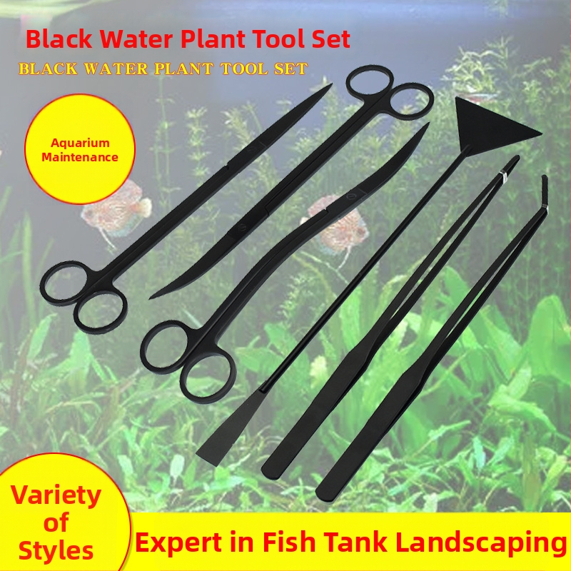 Nerezové oceľové nástroje pre akvárium: pinzeta na vodné rastliny, plochá lopatka na piesok a nožnice (Materiál: nerezová oceľ; Tvar hlavy: rovný; Obsahuje: pinzeta, plochá lopatka, nožnice)