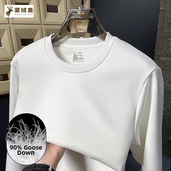 Мъжка тениска с дълъг ръкав от памук, флисена подплата, с кръгла яка, слим фит, за зима, пролет и есен