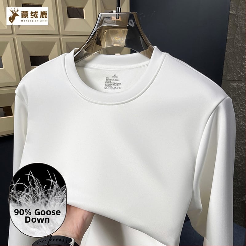 Мъжка тениска с дълъг ръкав от памук, флисена подплата, с кръгла яка, слим фит, за зима, пролет и есен