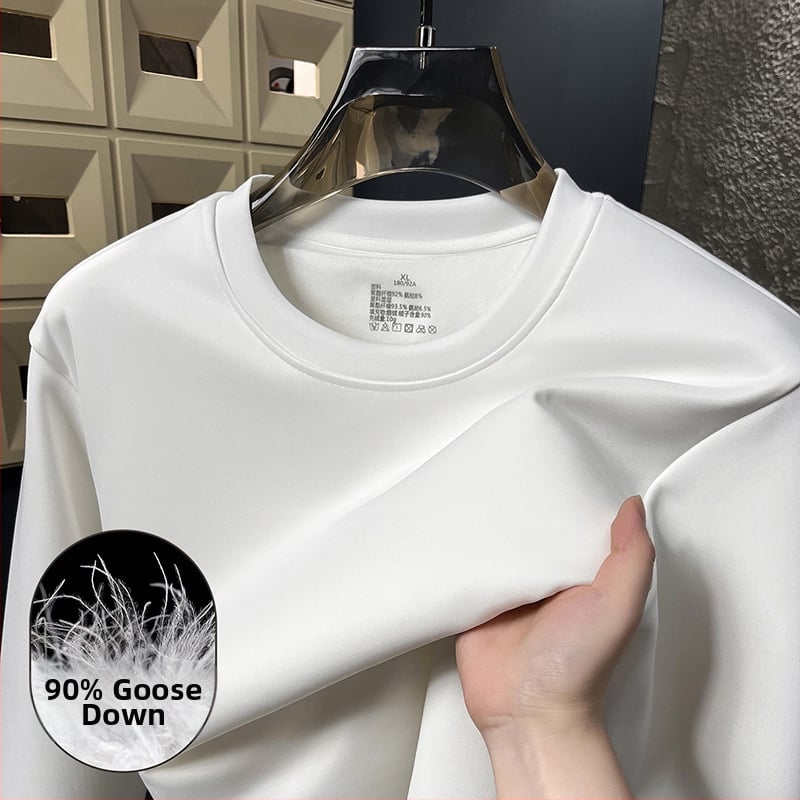 Мъжка тениска с дълъг ръкав от памук, флисена подплата, с кръгла яка, слим фит, за зима, пролет и есен