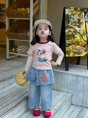Dječje majice u korejskom stilu s dugim rukavima i denim prslukom, otisak crtića, za uzrast 3–8 godina, proljeće 2025, model 861012