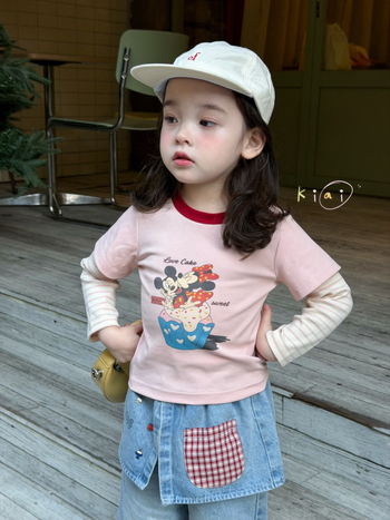 Dječje majice u korejskom stilu s dugim rukavima i denim prslukom, otisak crtića, za uzrast 3–8 godina, proljeće 2025, model 861012