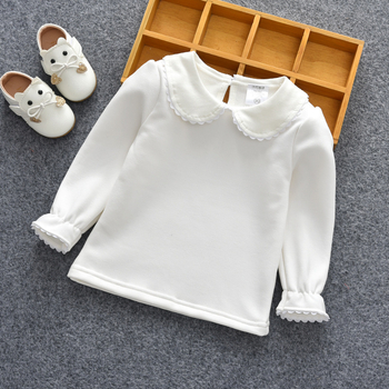 Korejski stil dječja majica s dugim rukavima za djevojčice, fleec podstava, mali ovratnik, 90% pamuk.