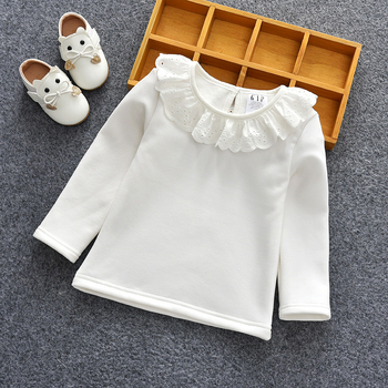 Korejski stil dječja majica s dugim rukavima za djevojčice, fleec podstava, mali ovratnik, 90% pamuk.