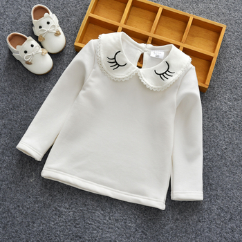 Korejski stil dječja majica s dugim rukavima za djevojčice, fleec podstava, mali ovratnik, 90% pamuk.