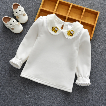 Korejski stil dječja majica s dugim rukavima za djevojčice, fleec podstava, mali ovratnik, 90% pamuk.