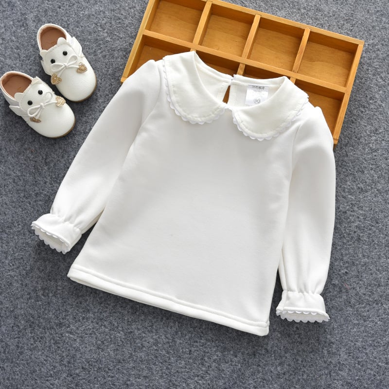 Korejski stil dječja majica s dugim rukavima za djevojčice, fleec podstava, mali ovratnik, 90% pamuk.