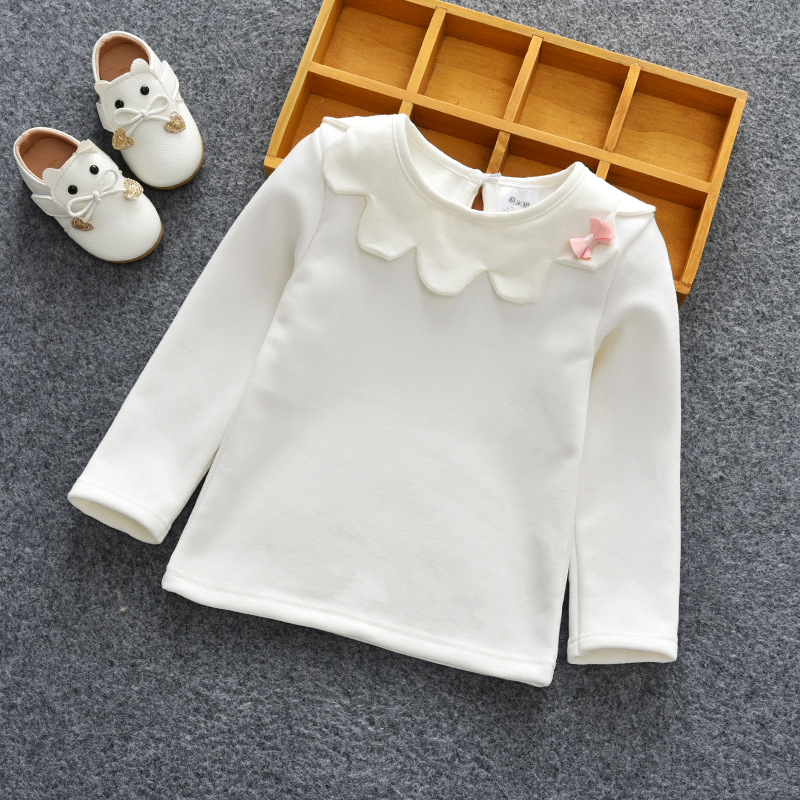 Korejski stil dječja majica s dugim rukavima za djevojčice, fleec podstava, mali ovratnik, 90% pamuk.