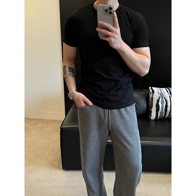 Тениска реглан с къс ръкав в американски ретро стил, памук-полиестер, кръгла яка, тясна кройка