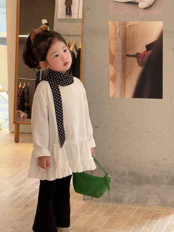 Dječja majica s dugim rukavima, korejskog stila, pamuk 80%, okrugli ovratnik, za dob 3–8 godina, jesen 2025