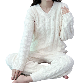 Dvodijelni veluru pijama set s V-izrezom, debeli, 301–350 g/m2, 100% poliester