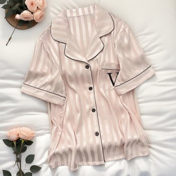 Ice Silk Jacquard set za spavanje – luksuzni trodijelni kućni outfit, s Turn-Down preklopnim ovratnikom, rukavi 3/4, dugačke hlače