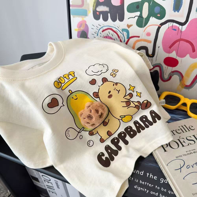 Dječje T-shirt od 100% pamuka, kratki rukav, okrugli izrez, korejskog stila trodimenzionalni tiskani dizajn