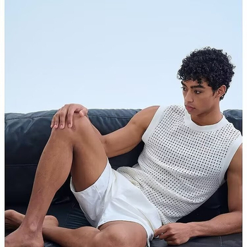 Мъжка полупрозрачна плетена жилетка в корейски стил, прилепнала кройка, 100% полиестер, лято