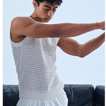 Мъжка полупрозрачна плетена жилетка в корейски стил, прилепнала кройка, 100% полиестер, лято