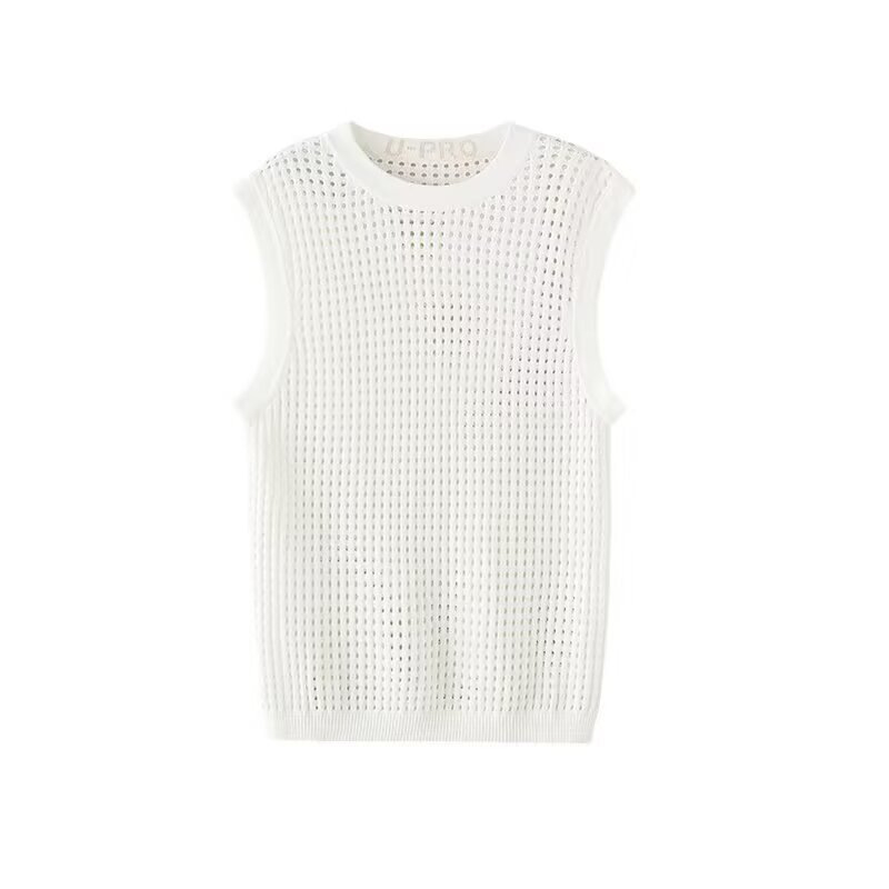 Мъжка полупрозрачна плетена жилетка в корейски стил, прилепнала кройка, 100% полиестер, лято