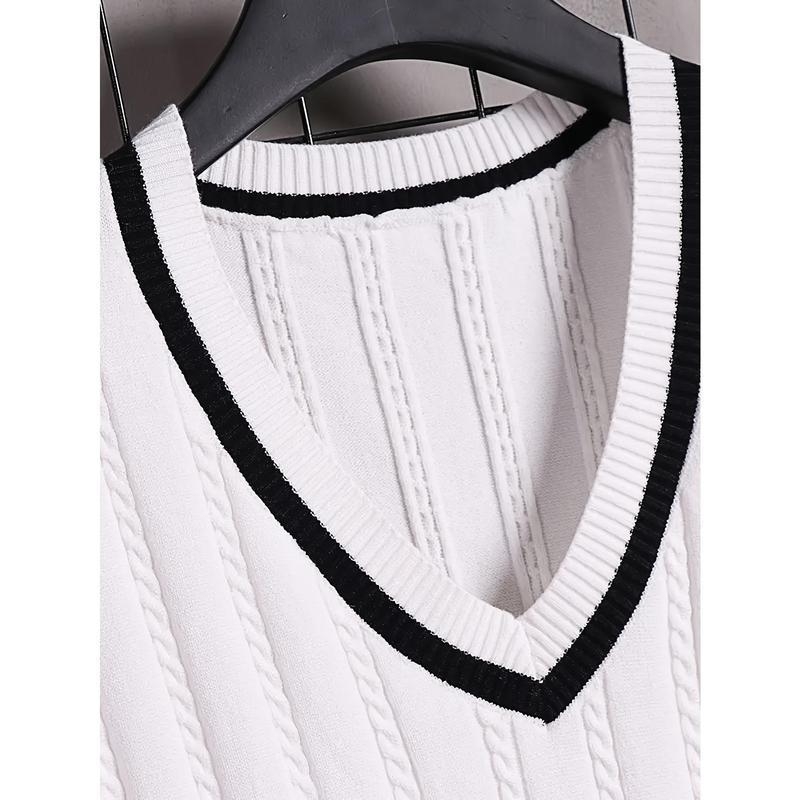 Мъжки потник, райета, лен, подплатено флисом, свободна кройка, V-образно деколте