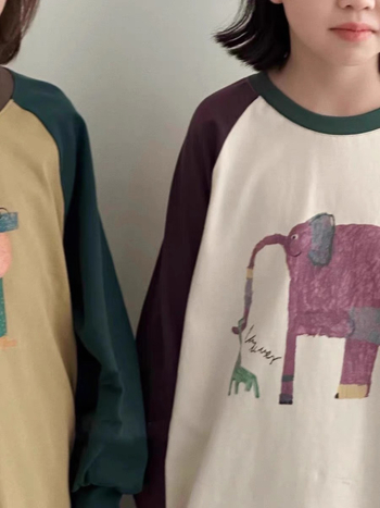 Dječja majica s dugim rukavima u korejskom stilu, 100% pamuk, crtani uzorak, okrugli izrez