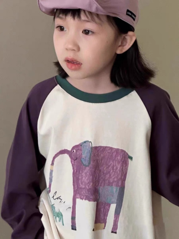 Dječja majica s dugim rukavima u korejskom stilu, 100% pamuk, crtani uzorak, okrugli izrez