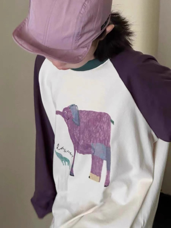 Dječja majica s dugim rukavima u korejskom stilu, 100% pamuk, crtani uzorak, okrugli izrez