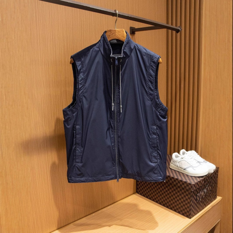 Ανδρικό γιλέκο slim-fit με στάντ κολάρο, φερμουάρ, λεπτό πολυεστερικό μείγμα, πλαϊνά τσέπες