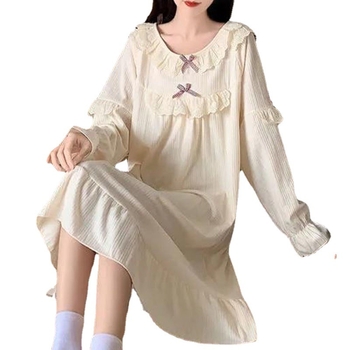 Ženska noćna haljina od Milk Silk, korejski stil s palace retro šarmom, dugi rukavi, srednja duljina, ležeran kroj, udobna kućna spavaćica