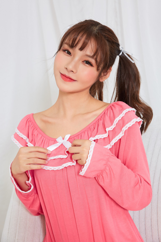 Ženska noćna haljina s dugim rukavima od modal-pamuka, stil princeze, pleteni noćni komad