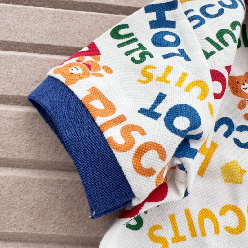 Dječja japanskog stila polo majica s kratkim rukavima - Ljeto, 95% pamuka, odvlači vlagu, okrugli vrat, uzorak životinja/crtani likovi, za djecu 3–8 godina (100–140 cm)