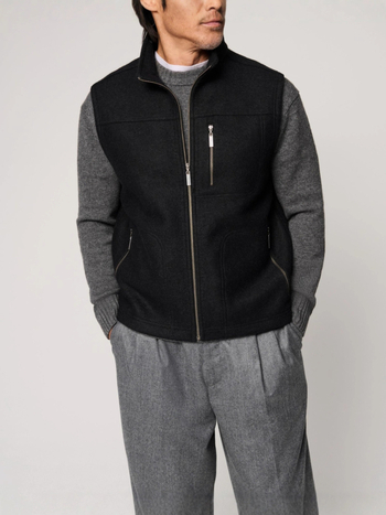 Мъжки безръкав есенен жилет с цип и джобове, полиестерна смесена тъкан, топъл и супер дебел