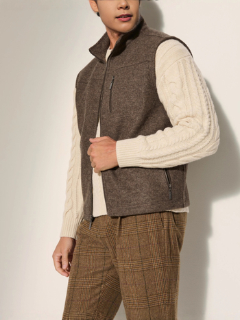 Мъжки безръкав есенен жилет с цип и джобове, полиестерна смесена тъкан, топъл и супер дебел