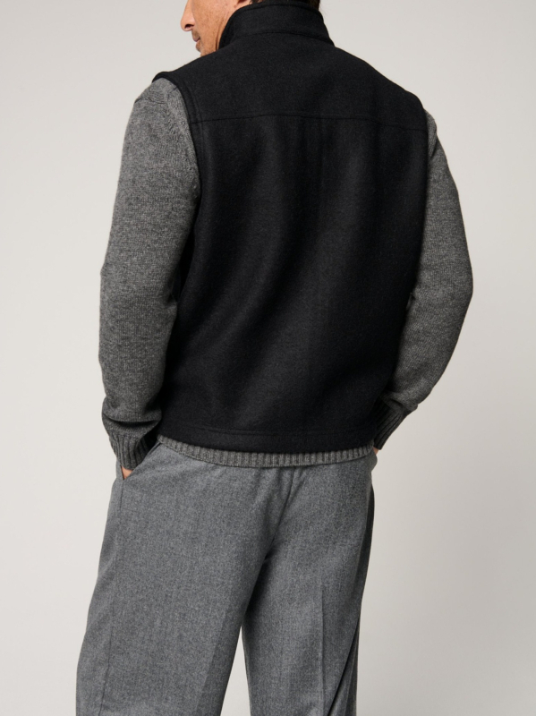 Мъжки безръкав есенен жилет с цип и джобове, полиестерна смесена тъкан, топъл и супер дебел