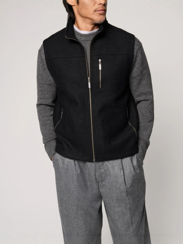 Мъжки безръкав есенен жилет с цип и джобове, полиестерна смесена тъкан, топъл и супер дебел