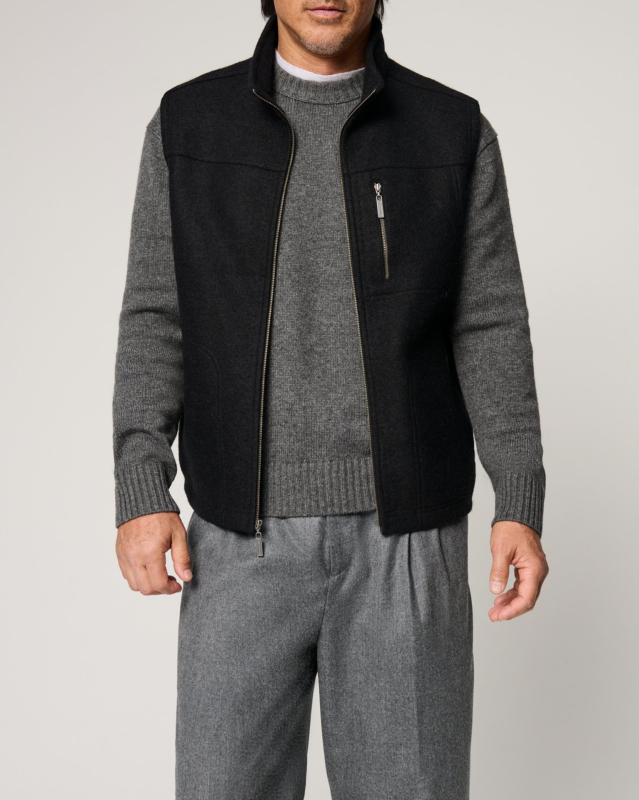 Мъжки безръкав есенен жилет с цип и джобове, полиестерна смесена тъкан, топъл и супер дебел