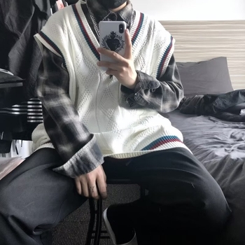 Πλεκτό ανδρικό γιλέκο με παγιέτες, ύφασμα Lyocell, 80% πολυεστέρας, στρογγυλός λαιμός