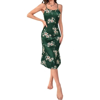 Ženska noćna haljina bez rukava s cvjetnim uzorkom, V-izrez, rub s volanima, Milk Silk materijal