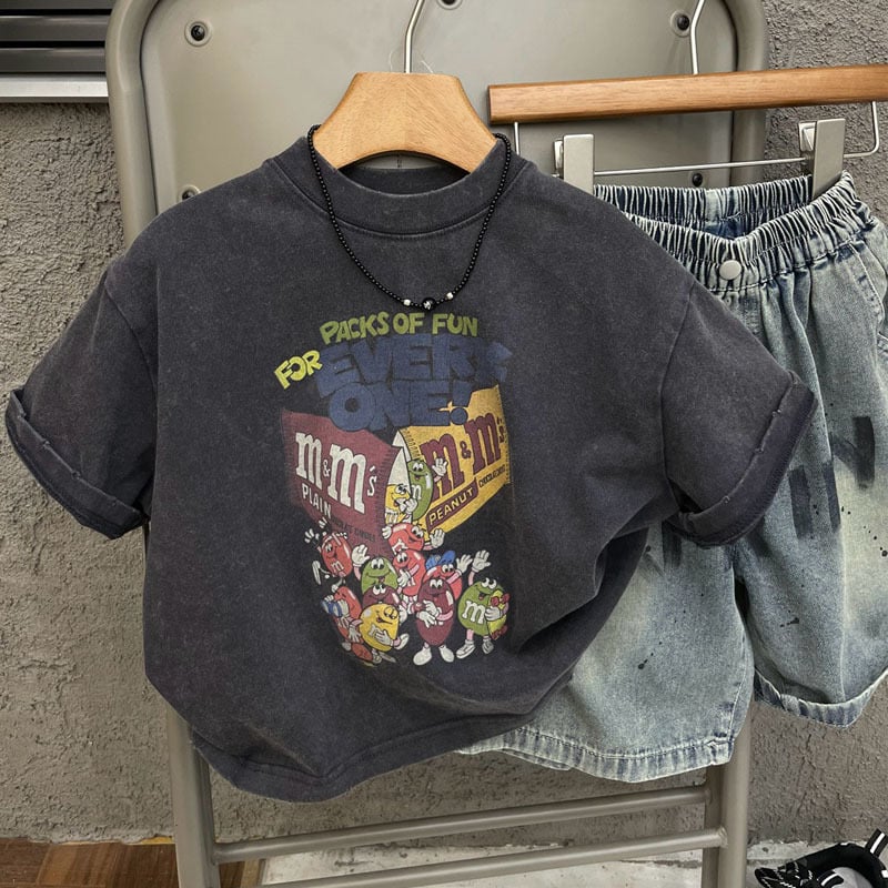 Dječja kratka majica s korejskim stilom, crtani motiv, pamuk, odvlaživanje vlage