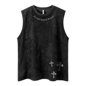 Безръкав потник, свободна кройка, ретро стил, 90% памук (памучна смес), принт с букви, лято 2025