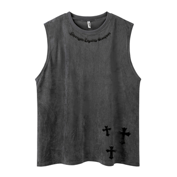 Безръкав потник, свободна кройка, ретро стил, 90% памук (памучна смес), принт с букви, лято 2025