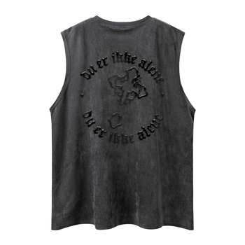 Безръкав потник, свободна кройка, ретро стил, 90% памук (памучна смес), принт с букви, лято 2025