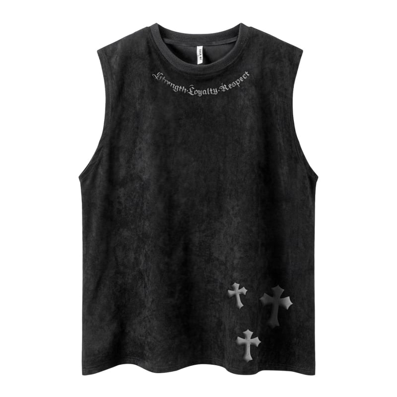 Безръкав потник, свободна кройка, ретро стил, 90% памук (памучна смес), принт с букви, лято 2025