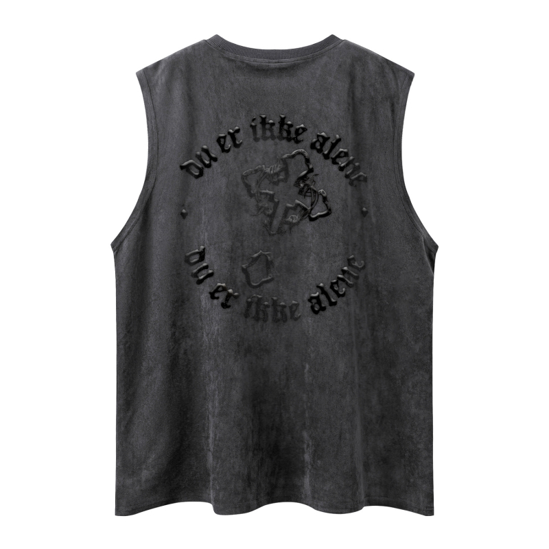 Безръкав потник, свободна кройка, ретро стил, 90% памук (памучна смес), принт с букви, лято 2025