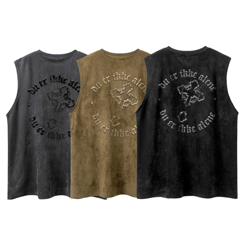 Безръкав потник, свободна кройка, ретро стил, 90% памук (памучна смес), принт с букви, лято 2025