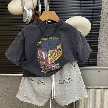 Dječje T-shirt, korejskog stila, karikatura uzorak, 100% pamuk, kratki rukav, okrugli izrez, odvodi vlagu, UV zaštita