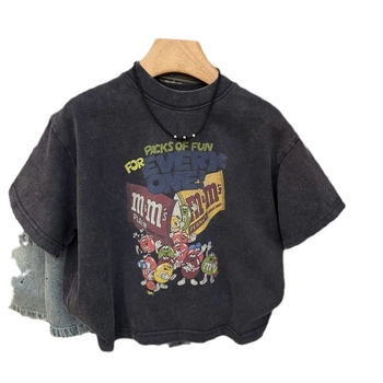 Dječje T-shirt, korejskog stila, karikatura uzorak, 100% pamuk, kratki rukav, okrugli izrez, odvodi vlagu, UV zaštita